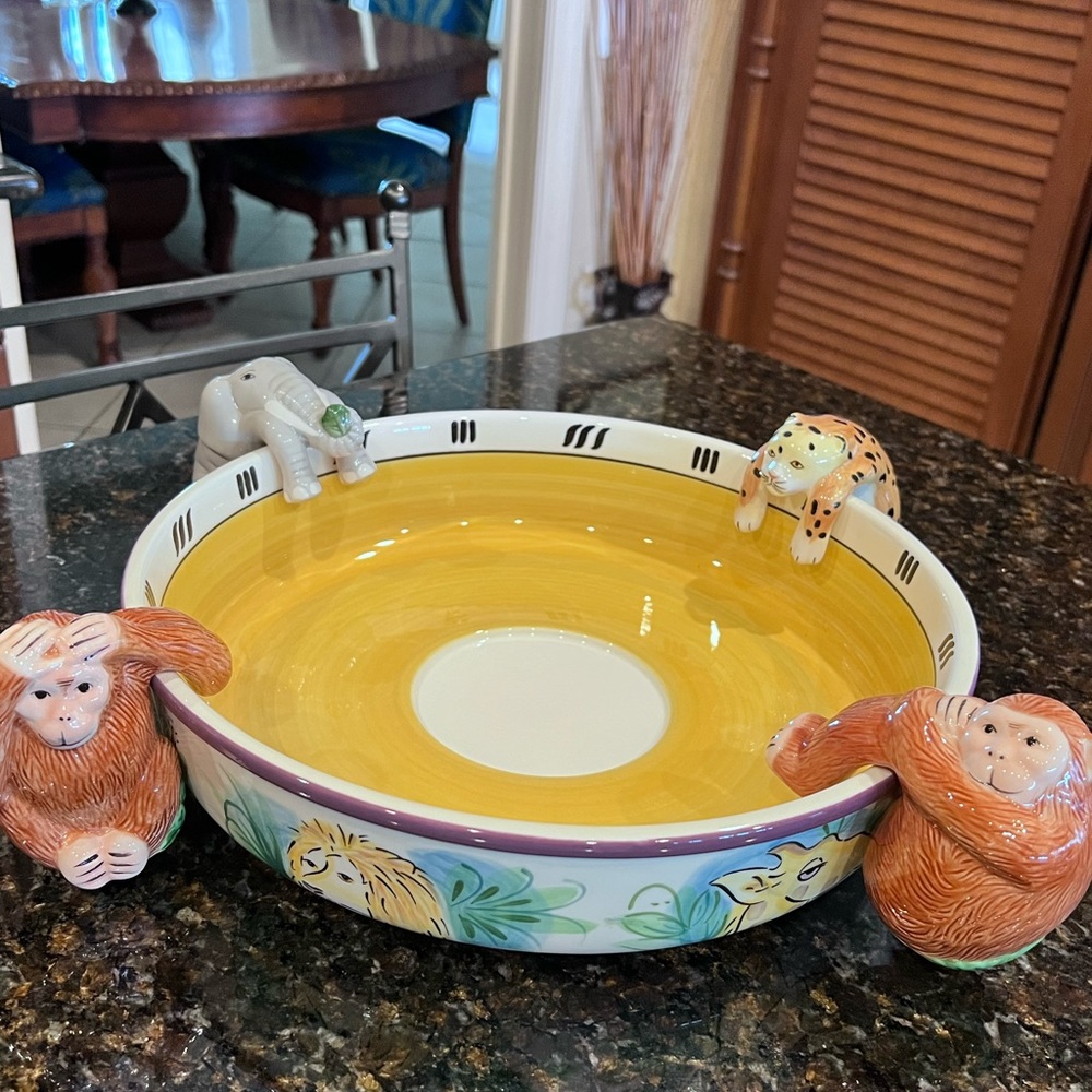Vintage Handpainted Jungle Spree Chip And Dip Platter by Strata Group